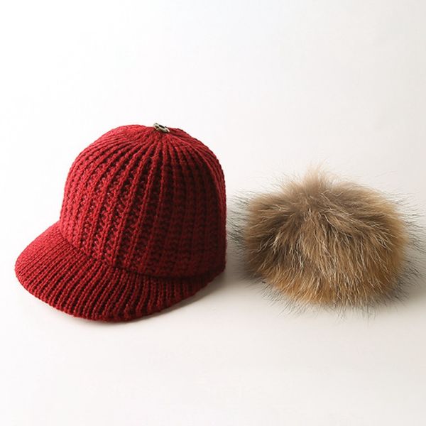 

baby boy girl autumn winter warm hair ball knitted knot solid color baseball hat beanie knit cap, Black;white