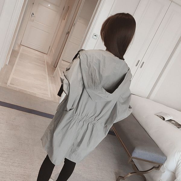 

women casual waterproof midi long hooded trench coats for spring msk66, Tan;black