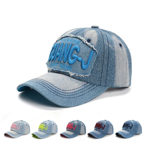 

fz1 multicolor embroidery alphabet baseball caps adjustable casual cowboy hat outdoor sports sunscreen climbing cap sale, Blue;gray