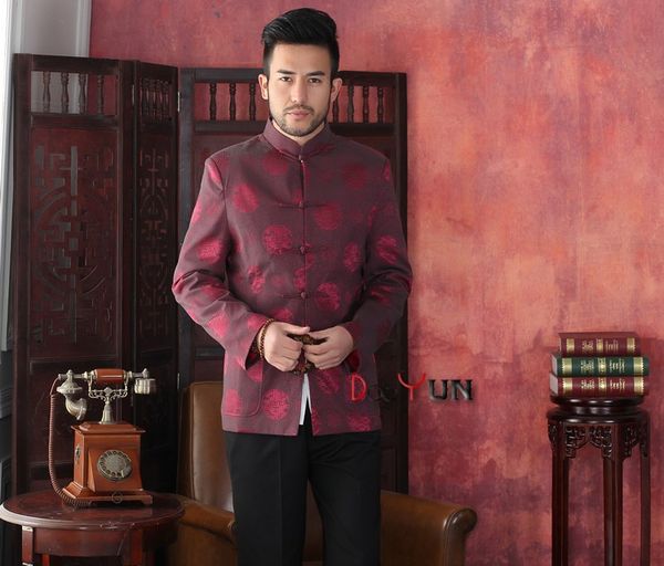 

burgundy chinese tradition men's jacket silk satin coat mandarin collar tang suit s m  xl xxl xxxl wholesale retail, Black;brown