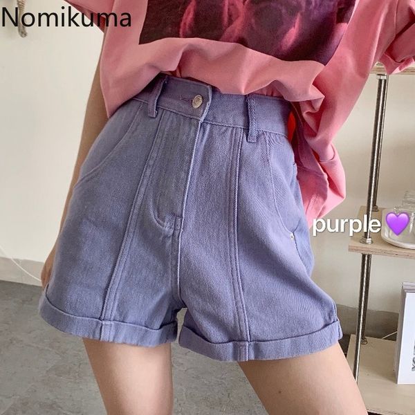 

nomikuma new arrival high waist jeans solid color casual fashion demin short pants korean style summer shorts ropa mujer 3b515, Blue