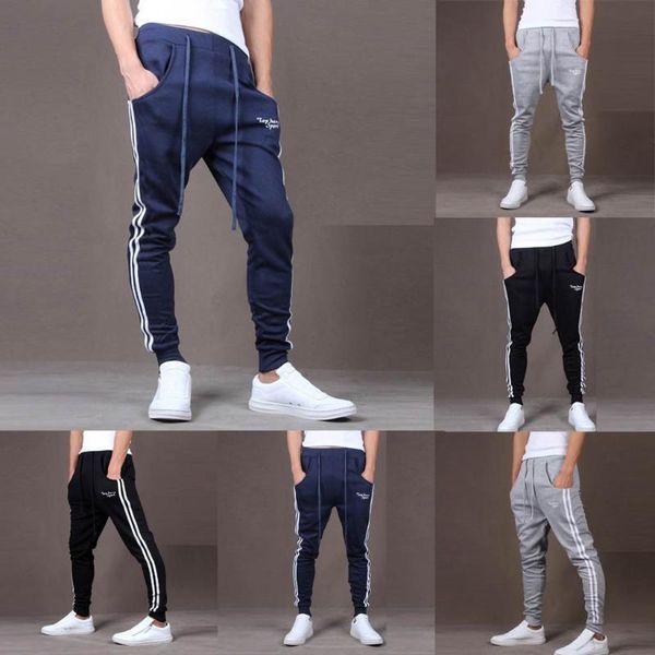 

men splicing printed overalls casual pocket sport work casual trouser pants pantalones hombre calca masculina w101, Black