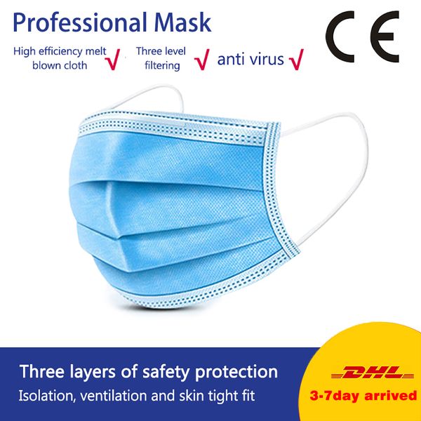 

Быстрая доставка Box 50 шт Горячей Продажа 3-слойная маска для лица Рот маски Non Woven Одноразовой Anti-Dust тряпичных масок аэродинамического способа из расплава Earloops Маски