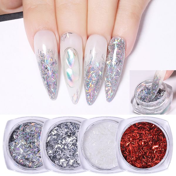 

1 box champagne gold irregular meteorite fragment nail flakies silver red micas sheets nail art 3d decorations sequins, Silver;gold
