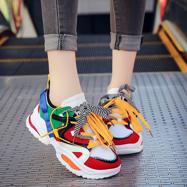 

triple s ins women run sneakers 2019 multi color thick sole ladies platform shoes height increasing chunky shoes men size running shoes