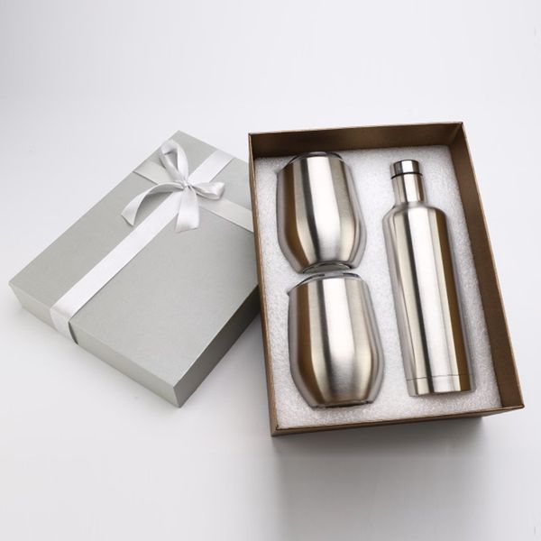 

3pcs lot wine glass set stainless steel bottle gift set with egg cups double wall insulated wine tumbler travel mug wine bottle