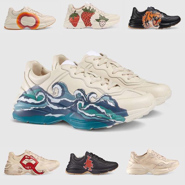 

mens rhyton casual shoes fashion paris week vintage platform bottom womens sneakers wave strawberry mouth tiger web print sports shoe 2019, Black