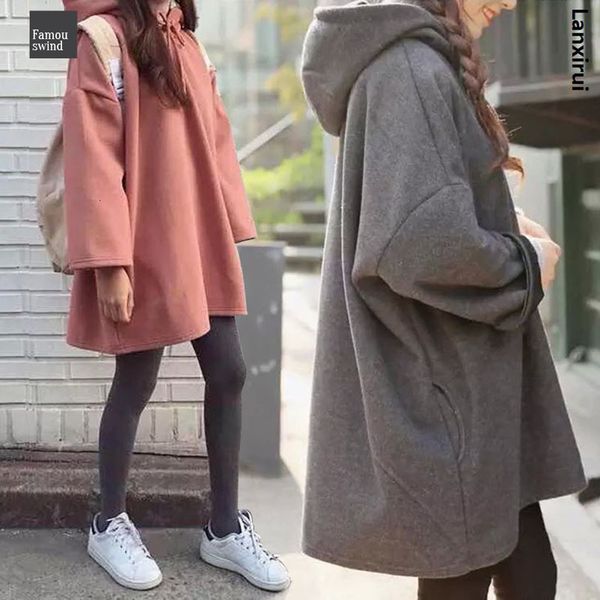 

мода новые женщины с капюшоном стиль harajuku сыпучие толстовки пуловеры женщины длинные solid color tops студенты женщин bf корейский женск, Black