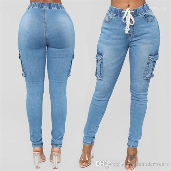 

skinny jeans ladies elastic waist long pants 5xl women pencil jeans summer high waist light blue