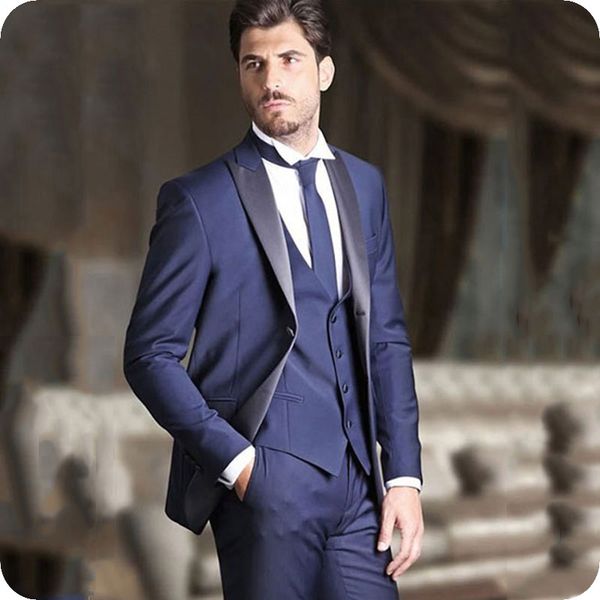 

royal blue men suits for wedding man blazer groom tuxedo 3piece black peaked lapel classic fit male outfit latest designs costume homme, Black;gray