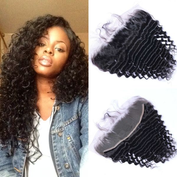 

mongolian human hair lace frontal 13x4 middle three part deep wave full frontal closure, Black;brown