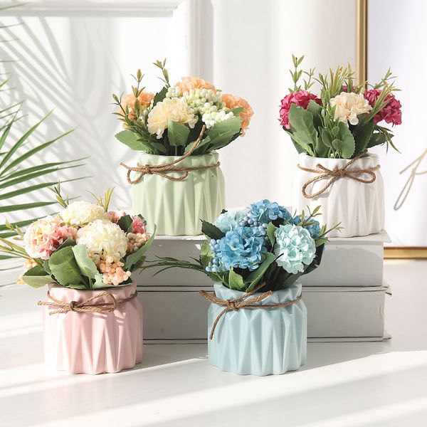 

european simulation hydrangea plant potted artificial flower bonsai ornament home decoration wedding gift artificial plants