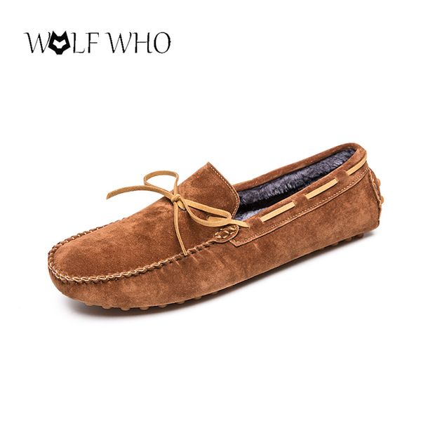 

men shoes genuine leather moccasin loafers with fur winter tenis masculino adulto keep warm slip on flats gommino driving shoes, Black