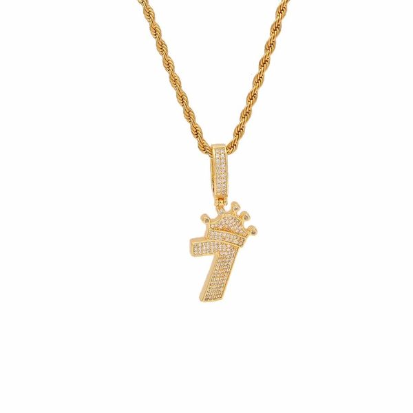 

men hip hop iced out bling aaa zircon crown+number 7 pendant necklaces fashion trendy necklace male hiphop jewelry gifts, Silver