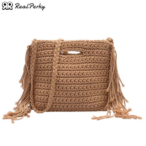 

realperky женщины ручной тканые площади солома сумка женский vintage кисточкой бич сумка сумка дамы вязаная лето плеча crossbody