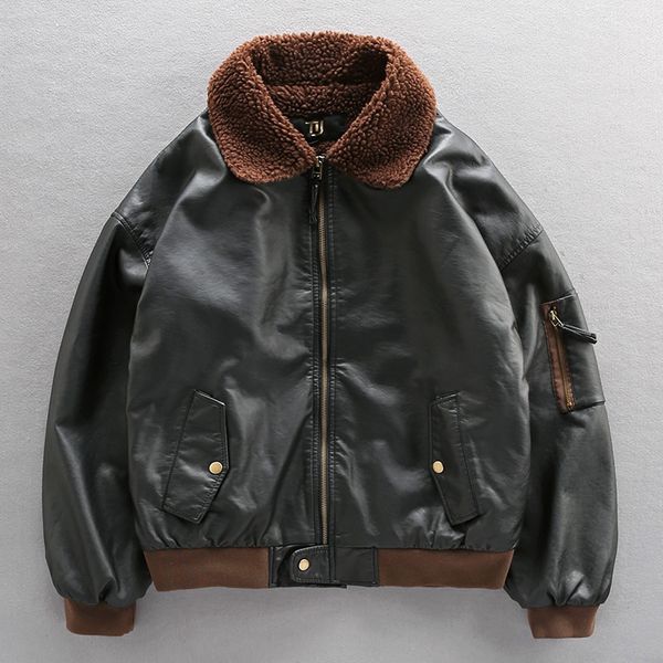 

mens leather coats thick warm blazer motorcycle peacoats outwear fleece liner black pocket pilot punk slim fit a001