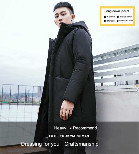 

2019 new down jacket men's long section winter long cotton padded thick cold protection, Black