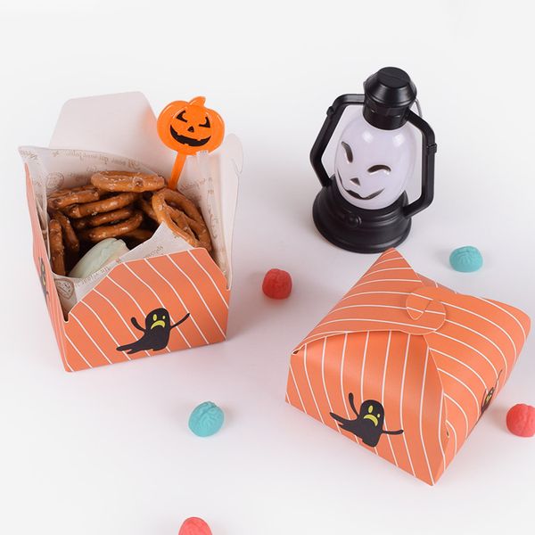 

cute halloween square paper candy folding box strip orange pattern purple polka dot square halloween gift box 7.5x7.5x3.5cm