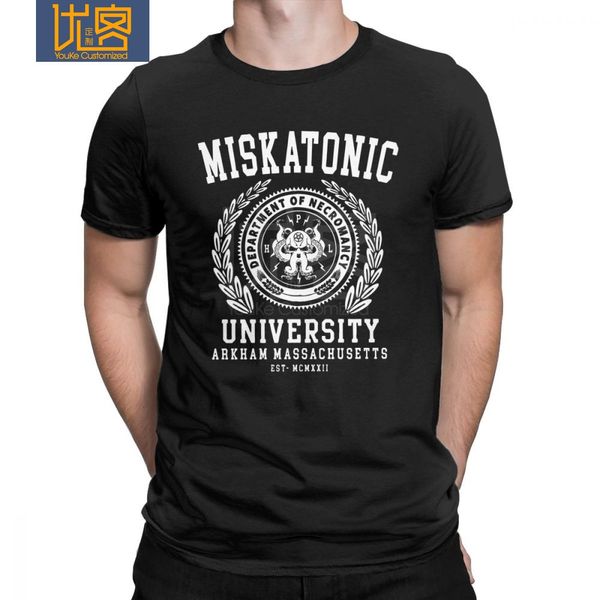 

cthulu and lovecraft miskatonic university t-shirt for men call of cthulhu necronomicon funny tees crewneck cotton t shirt, White;black