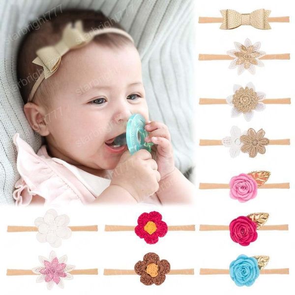 

cute baby hair accessories hair bows nylon headband pgraphy flower embroidery birthday gift 20pcs for boutique store 2020, Slivery;white
