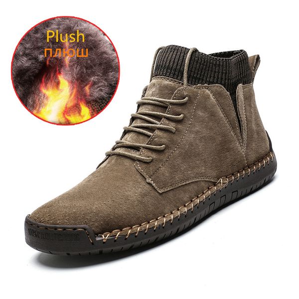 

brand winter warm snow cow suede man ankle fur men shoes plush autumn basic drive boots big size 48 y200506, Black