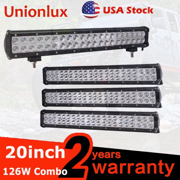 

us stock led auto 20inch 126w dual rows ip67 waterproof ce rohs combo beam straight car led light bar offroad 4x4 lamp