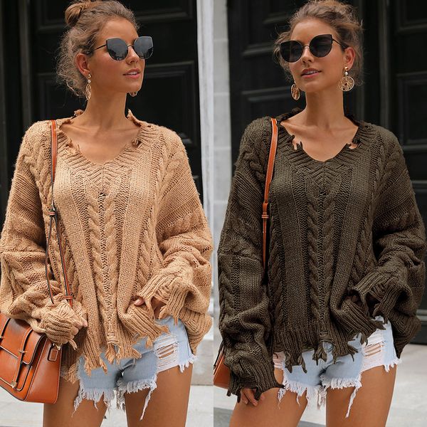 

solid color loose irregular sweater twist braids casual lazy sweater women's casual sweaters sweater, White;black