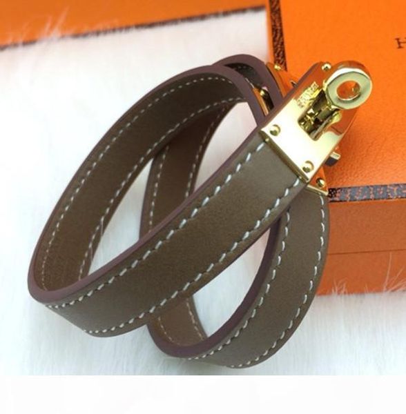 

wholesale fashion titanium steel pure leather bracelet jewelry double skin h bracelet real leather h round buckle bracelet, Black