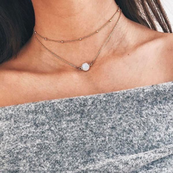 

простой нежный двухслойный имитация choker ожерелье pearl подвеска для женщин элегантные украшения шеи chocker ключицы ожерелье yn24, Golden;silver