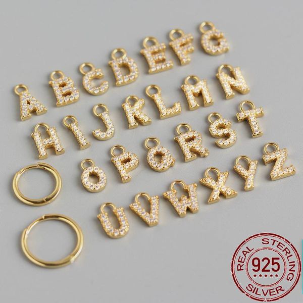 

925 silver initial letter earrings for women rhinestone small hoop gold earrings zircon, Golden;silver