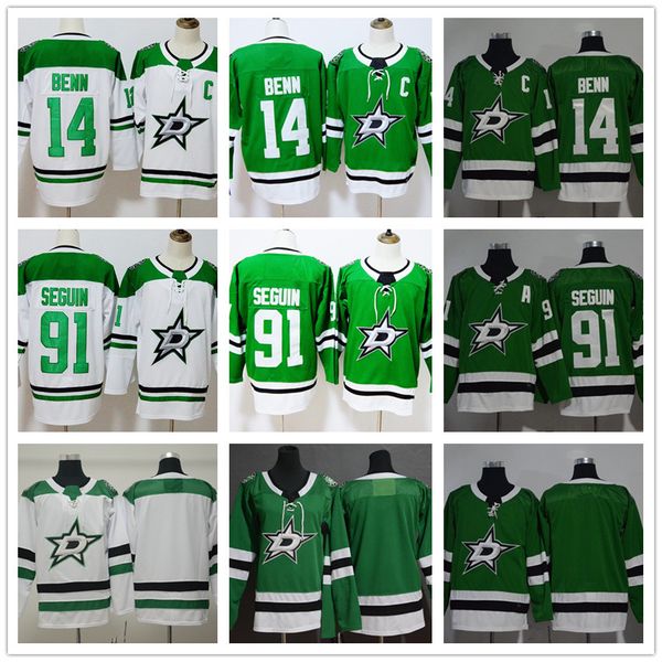 

Men's Dallas Stars 14 Jamie Benn 91 Tyler Seguin Fanatics Branded Green White Breakaway Player hockey Jerseys embroidered Stitched logos