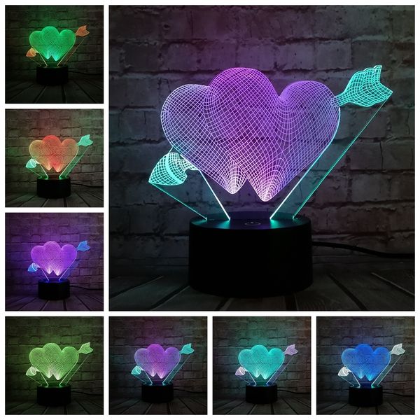 

surprise sweet for valentine's day love arrow 3d table night remote usb touch mixed 7 color change living room decorative lamp