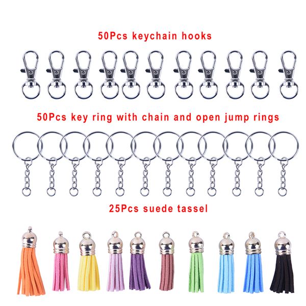 

125pcs/set key chain ring pendants tassel bulk for diy crafts jewelry making men women trendy casual keychain, Silver