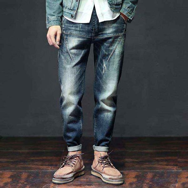 

fashion harem jeans men casual denim pants elastic waist hip hop trousers plus size stretched joggers pants man clothing, Blue