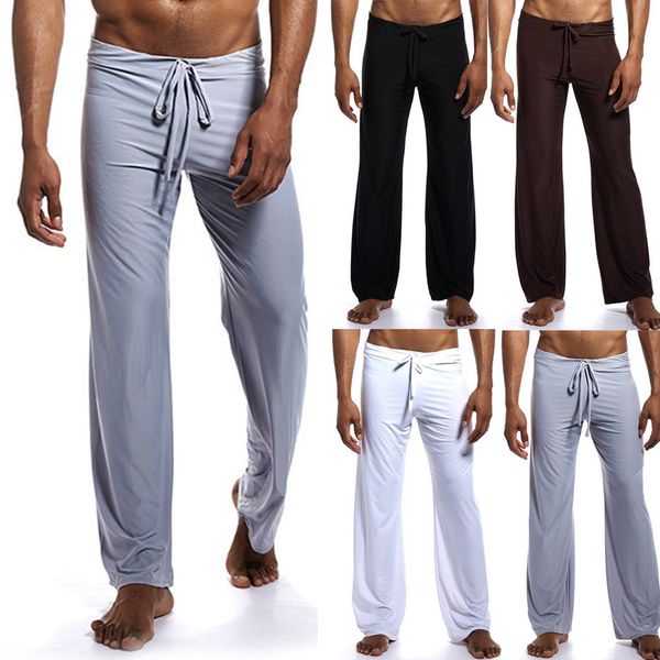 

brand man long pant sleepwear comfy breathable slip mans sleep bottoms men's casual trousers homewear see through pajama pants, Black