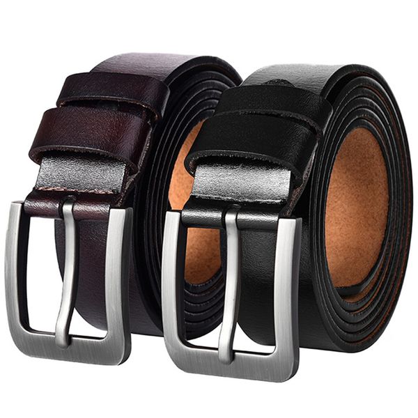 

150 160 170cm large size genuine leather belt men's casual metal pin detachable buckle straps male belt ceintures jeans belts, Black;brown