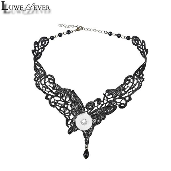 

black butterfly lace necklace 12mm 18mm snap button choker necklace 003 women fashion gothic choker handmade charm jewelry gift, Silver