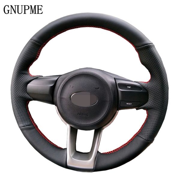

gnupme black hand-stitched soft genuine leather steering wheel cover for kia rio k2 kx cross picanto 2017 2018 morning 2017