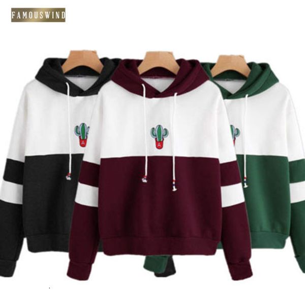 

new hoodies sweatshirt cactus women print ladies contrast color pullover long sleeve casual jumper hooded, Black