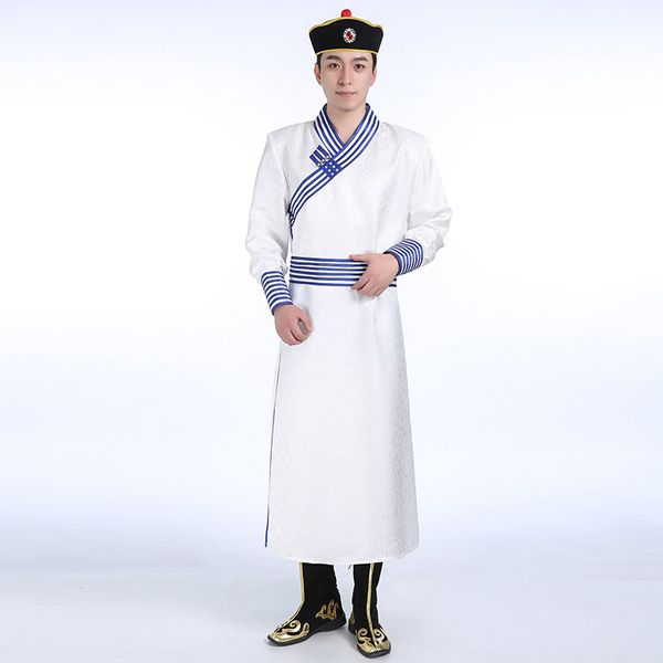 

men traditional mongolian clothing embroiderd robe national style luxury festival stage wear party gown male asia costume, Black;red