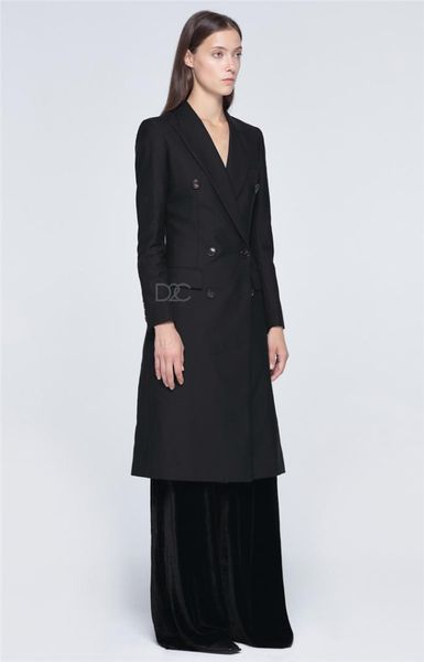 

black v-neck slim long wool blend