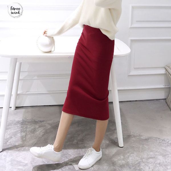 

карандаш весна 2019 юбки летних bodycon женщина эластичного split юбка миди тонких юбки женщины женщина вязаные юбки, Black