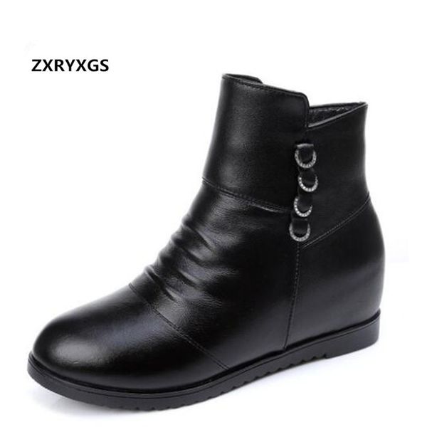 

zxryxgs brand shoes woman warm comfort snow boots 2019 increase within fashion casual shoes genuine leather women boots, Black