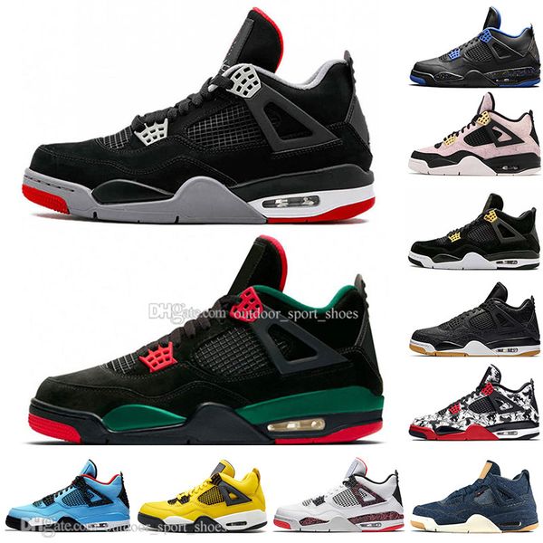 

bred 4 4s what the cactus jack laser wings mens basketball shoes denim blue pale citron men sports designer sneakers 36-47