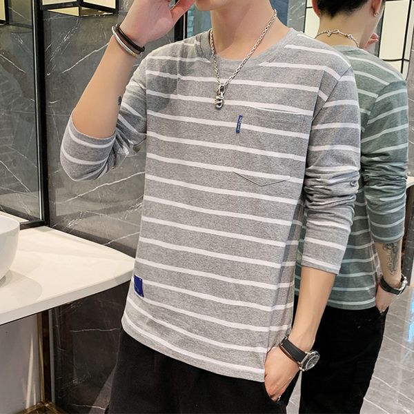

spring, autumn and winter new style men's stripes long-sleeved t-shirt fashion street qinfu breathable men crew neck t, White;black