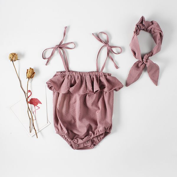 

summer 2018 baby girl clothes hairbandes + baby bodysuit soft infant girl body fashion imported baby clothes cotton jumpsuit, White