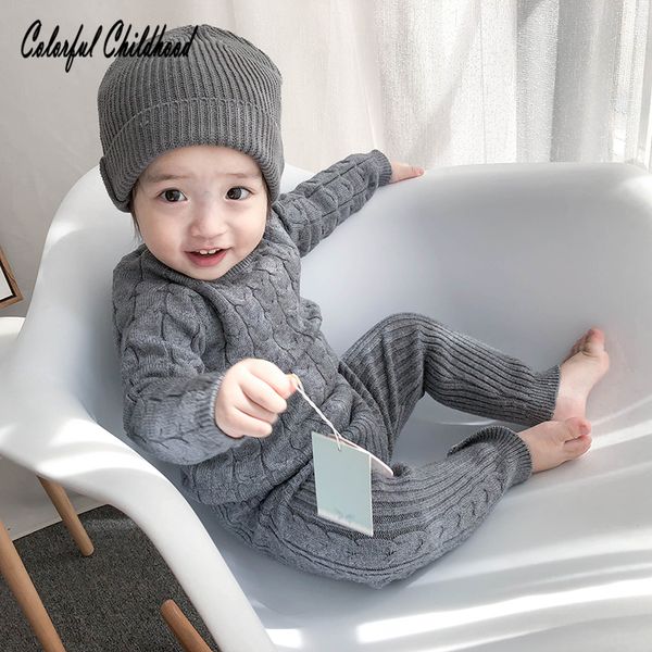 

infant newborn baby clothing set autumn winter cotton knitting long sleeve pullovers+pants suit kids outfits children sweater t200103, White