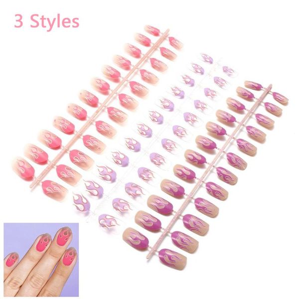 

72pcs flame pattern false nail tips nail art palette nails full cover manicure patch decoration tips extension accessories, Black