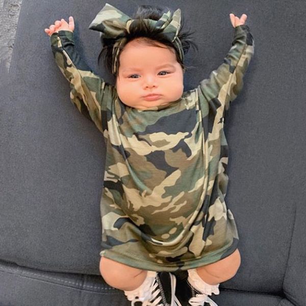 

toddler baby kids girls cute dresses for girls princess autumn dress camouflage print headband princess dress clothes set, Red;yellow