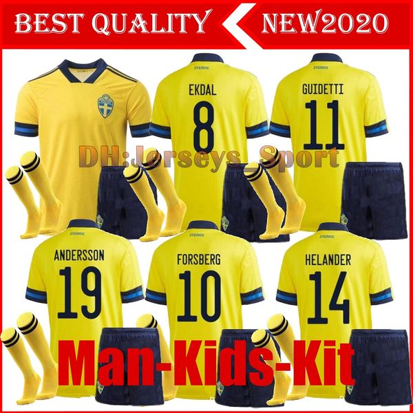 

new kids kit men sweden soccer jersey 19 20 set home away berg forsberg lindelof ibrahimovic 2019 2020 boy football shirt, Black